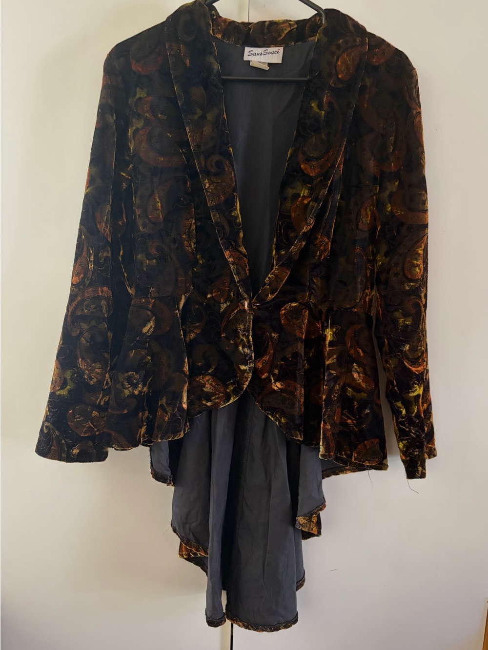 Sans Souci Womens Blazer Jacket with Black and Gold Brocade Trim #0117